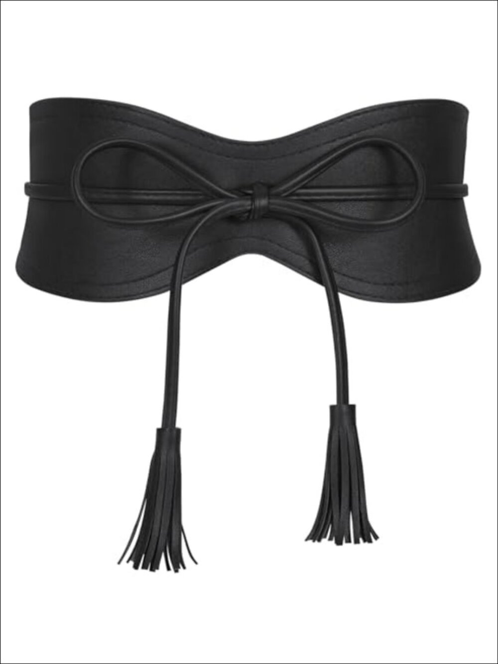Wide Obi Belt Faux Leather Tassel Tie Waist Cincher for Dresses